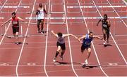 27 June 2021; Gerard O'Donnell of Carrick-on-Shannon AC, Leitrim, second from right, on his way to winning the Men's 110m Hurdles, ahead of Matthew Behan of Crusaders AC, Dublin, third from left, who finished second, during day three of the Irish Life Health National Senior Championships at Morton Stadium in Santry, Dublin. Photo by Sam Barnes/Sportsfile