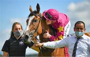 27 June 2021; Jockey Shane Crosse and Thundering Nights after winning the Alwasmiyah Pretty Polly Stakes during day three of the Dubai Duty Free Irish Derby Festival at The Curragh Racecourse in Kildare. Photo by Seb Daly/Sportsfile