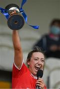 27 June 2021; Louth captain Shannen McLoughlin celebrates with the cup after the Lidl Ladies Football National League Division 4 Final match between Leitrim and Louth at St Tiernach's Park in Clones, Monaghan. Photo by Brendan Moran/Sportsfile