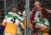 27 June 2021; Niall Darby of Offaly hugs his girlfriend Nicola O'Connor following the Leinster GAA Football Senior Championship Round 1 match between Louth and Offaly at Páirc Tailteann in Navan, Meath. Photo by David Fitzgerald/Sportsfile