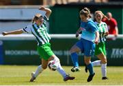 27 June 2021; Rachel McGrath of Peamount United in action against Zoe Kelly of Bray Wanderers during the EA SPORTS Women's National U19 League match between Bray Wanderers and Peamount United at Carlisle Grounds in Bray, Wicklow. Photo by Michael P Ryan/Sportsfile