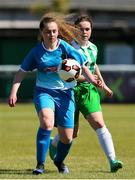 27 June 2021; Allana Cassells of Peamount United in action against Rhianna Mason of Bray Wanderers during the EA SPORTS Women's National U19 League match between Bray Wanderers and Peamount United at Carlisle Grounds in Bray, Wicklow. Photo by Michael P Ryan/Sportsfile