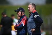 27 June 2021; Louth selector Gavin Devlin, right, and manager Mickey Harte during the Leinster GAA Football Senior Championship Round 1 match between Louth and Offaly at Páirc Tailteann in Navan, Meath. Photo by David Fitzgerald/Sportsfile