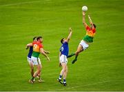 27 June 2021; Sean Gannon of Carlow in action against Michael Quinn of Longford during the Leinster GAA Football Senior Championship Round 1 match between Carlow and Longford at Bord Na Mona O’Connor Park in Tullamore, Offaly. Photo by Eóin Noonan/Sportsfile