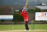 27 June 2021; Seamus Lynch of Munster Reds bats during the Cricket Ireland InterProvincial Trophy 2021 match between Northern Knights and Munster Reds at Bready Cricket Club in Magheramason, Tyrone. Photo by Harry Murphy/Sportsfile