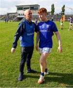 27 June 2021; Longford manager Padraic Davis with Gerard FLynn of Longford after the Leinster GAA Football Senior Championship Round 1 match between Carlow and Longford at Bord Na Mona O’Connor Park in Tullamore, Offaly. Photo by Eóin Noonan/Sportsfile
