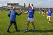 27 June 2021; Longford manager Padraic Davis with Enda Macken of Longford after the Leinster GAA Football Senior Championship Round 1 match between Carlow and Longford at Bord Na Mona O’Connor Park in Tullamore, Offaly. Photo by Eóin Noonan/Sportsfile