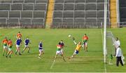 27 June 2021; Paddy Collum of Longford saves a attempt on goal by Chris Blake of Carlow during the Leinster GAA Football Senior Championship Round 1 match between Carlow and Longford at Bord Na Mona O’Connor Park in Tullamore, Offaly. Photo by Eóin Noonan/Sportsfile