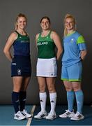 29 June 2021; The Team Ireland Hockey squad who will travel to the Tokyo Olympic Games was named this week. Here are, from left, Hannah Matthews, Katie Mullan and Ayeisha McFerran pictured on the day they collected their Olympic kit, at an event which included an emotional video message from the friends and family who will be supporting them from Ireland. Photo by Brendan Moran/Sportsfile