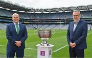 29 June 2021; Summer 2021 is officially on! In attendance during the AIB GAA All-Ireland Senior Football Championship launch at Croke Park in Dublin are AIB Group plc CEO Colin Hunt, left, and Uachtarán Chumann Lúthchleas Gael Larry McCarthy as AIB celebrated the return of summer football and the reignition of county rivalries nationwide ahead of some of #TheToughest games of the year. Photo by Brendan Moran/Sportsfile