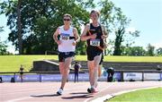 27 June 2021; Ray Hynes of Donore Harriers, Dublin, left, and Sean Doran of Clonliffe Harriers AC, Dublin, competing in the Men's 10000m during day three of the Irish Life Health National Senior Championships at Morton Stadium in Santry, Dublin. Photo by Sam Barnes/Sportsfile