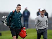 30 June 2021; Leinster and Ireland rugby captain Jonathan Sexton, left, and Rory McIlroy of Northern Ireland during the Dubai Duty Free Irish Open Golf Championship Pro-Am at Mount Juliet in Thomastown, Kilkenny. Photo by Ramsey Cardy/Sportsfile