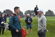 30 June 2021; Leinster and Ireland rugby captain Jonathan Sexton, left, with Rory McIlroy of Northern Ireland before the Dubai Duty Free Irish Open Golf Championship Pro-Am at Mount Juliet in Thomastown, Kilkenny. Photo by Ramsey Cardy/Sportsfile