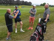 30 June 2021; Brendan Lowry, father of Shane Lowry, with Kilkenny hurlers Walter Walsh, left, and Joey Holden and former Kilkenny hurler DJ Carey during the Dubai Duty Free Irish Open Golf Championship - Pro-Am at Mount Juliet in Thomastown, Kilkenny. Photo by Ramsey Cardy/Sportsfile