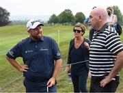 30 June 2021; Shane Lowry of Ireland with former Kilkenny hurler DJ Carey during the Dubai Duty Free Irish Open Golf Championship - Pro-Am at Mount Juliet in Thomastown, Kilkenny. Photo by Ramsey Cardy/Sportsfile
