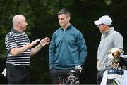 30 June 2021; Kilkenny All Ireland winner and All Star DJ Carey, left, with Leinster and Ireland rugby captain Jonathan Sexton and Rory McIlroy of Northern Ireland during the Dubai Duty Free Irish Open Golf Championship Pro-Am at Mount Juliet in Thomastown, Kilkenny. Photo by Ramsey Cardy/Sportsfile