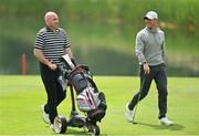 30 June 2021; Rory McIlroy of Northern Ireland with Former Kilkenny hurler DJ Carey during the Dubai Duty Free Irish Open Golf Championship Pro-Am at Mount Juliet in Thomastown, Kilkenny. Photo by Ramsey Cardy/Sportsfile