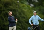 30 June 2021; Impressionist Conor Moore watches his tee shot on the 5th hole during the Dubai Duty Free Irish Open Golf Championship - Pro-Am at Mount Juliet in Thomastown, Kilkenny. Photo by Ramsey Cardy/Sportsfile