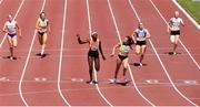 27 June 2021; Phil Healy of Bandon AC, Cork, third from right, dips for the line to win the Women's 200m, ahead of Rhasidat Adeleke of Tallaght AC, Dublin, third from left, who finished second, during day three of the Irish Life Health National Senior Championships at Morton Stadium in Santry, Dublin. Photo by Sam Barnes/Sportsfile