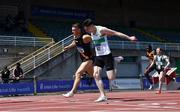 27 June 2021; Marcus Lawler of Clonliffe Harriers AC, Dublin, left, and Mark Smyth of Raheny Shamrock AC, Dublin competing in the Men's 200m during day three of the Irish Life Health National Senior Championships at Morton Stadium in Santry, Dublin. Photo by Sam Barnes/Sportsfile