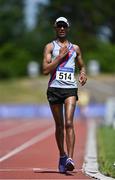 27 June 2021; Jerome Caprice of Dundrum South Dublin AC, celebrates winning the Men's 10000m Walk during day three of the Irish Life Health National Senior Championships at Morton Stadium in Santry, Dublin. Photo by Sam Barnes/Sportsfile