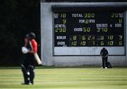 30 June 2021; A view of the scoreboard showing the Northern Knights final score after the Cricket Ireland InterProvincial Cup 2021 match between Northern Knights and Munster Reds at Bready Cricket Club in Stormont in Belfast. Photo by David Fitzgerald/Sportsfile