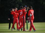 30 June 2021; Munster Reds players celebrate following the Cricket Ireland InterProvincial Cup 2021 match between Northern Knights and Munster Reds at Bready Cricket Club in Stormont in Belfast. Photo by David Fitzgerald/Sportsfile