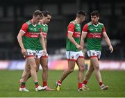 26 June 2021; Mayo players, from left, Eoghan McLaughlin, Oisín Mullin, Enda Hession and Lee Keegan in conversation during the Connacht GAA Football Senior Championship Quarter-Final match between Sligo and Mayo at Markievicz Park in Sligo. Photo by David Fitzgerald/Sportsfile