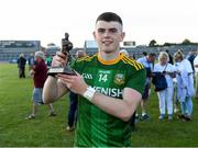 30 June 2021; Eoghan Frayne of Meath with the Man of the Match award for his major performance in the 2020 Electric Ireland GAA Leinster Minor Football Championship Final match between Meath and Offaly at TEG Cusack Park in Mullingar, Westmeath. Throughout the Championships, fans can follow the conversation, vote for their player of the week, support the Minors and be a part of something major through the hashtag #GAAThisIsMajor. Photo by Matt Browne/Sportsfile