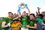 30 June 2021; Meath captain Eoghan Frayne lifts the cup as his team-mates celebrate after the Electric Ireland Leinster GAA Football Minor Championship Final match between Meath and Offaly at TEG Cusack Park in Mullingar, Westmeath. Photo by Matt Browne/Sportsfile
