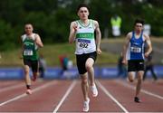 27 June 2021; Mark Smyth of Raheny Shamrock AC, Dublin, competing in the Men's 200m heats  during day three of the Irish Life Health National Senior Championships at Morton Stadium in Santry, Dublin. Photo by Sam Barnes/Sportsfile