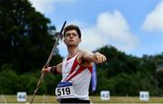 27 June 2021; Peter O'Shea of DMP AC, Wexford, competing in the Men's Javelin during day three of the Irish Life Health National Senior Championships at Morton Stadium in Santry, Dublin. Photo by Sam Barnes/Sportsfile