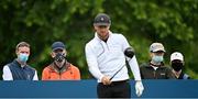 1 July 2021; Spectators look on as Laurie Canter of England prepares to tee off on the 10th during day one of the Dubai Duty Free Irish Open Golf Championship at Mount Juliet Golf Club in Thomastown, Kilkenny. Photo by Ramsey Cardy/Sportsfile