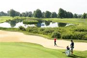 1 July 2021; Thomas Detry of Belgium plays out of a bunker to the 18th green during day one of the Dubai Duty Free Irish Open Golf Championship at Mount Juliet Golf Club in Thomastown, Kilkenny. Photo by Ramsey Cardy/Sportsfile