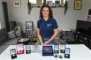 1 July 2021; Noelle Healy pictured at home with some stand-out medals and awards from her career. Noelle was helping to launch the Bord Gáis Energy GAA Legends Tour Series for 2021. The tours start online on Wednesday, 7 July continuing weekly for eight weeks, and can be viewed on Bord Gáis Energy Rewards page - bordgaisenergy.ie/my-rewards. Photo by Brendan Moran/Sportsfile