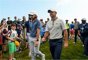 1 July 2021; Rory McIlroy of Northern Ireland, right, and Tommy Fleetwood of England after finishing their round on day one of the Dubai Duty Free Irish Open Golf Championship at Mount Juliet Golf Club in Thomastown, Kilkenny. Photo by Ramsey Cardy/Sportsfile