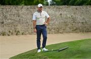 1 July 2021; Rory McIlroy of Northern Ireland after his ball is wedged against a rake on the 16th hole during day one of the Dubai Duty Free Irish Open Golf Championship at Mount Juliet Golf Club in Thomastown, Kilkenny. Photo by Ramsey Cardy/Sportsfile