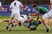 1 July 2021; Cathal Forde of Ireland is tackled by Jack Clement of England during the U20 Guinness Six Nations Rugby Championship match between Ireland and England at Cardiff Arms Park in Cardiff, Wales. Photo by Gareth Everett/Sportsfile