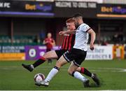 18 June 2021; Michael Duffy of Dundalk in action against Aodh Dervin of Longford Town during the SSE Airtricity League Premier Division match between Dundalk and Longford Town at Oriel Park in Dundalk, Louth. Photo by Eóin Noonan/Sportsfile
