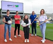 2 July 2021; Olivia Daly from Cliona’s Foundation, centre, was at Croke Park in Dublin today, with, from left, Meath footballer Marie O’Shaughnessy, Tyrone footballer Conor McKenna, former Limerick hurler Shane Dowling and Galway Camogie player Lorraine Ryan to help announce that the GPA and Cliona’s Foundation have teamed up as Official Charity Partners. Text FAMILIES to 50300 to donate or go to www.clionas.ie. Photo by Seb Daly/Sportsfile