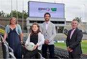 2 July 2021; Olivia Daly from Cliona’s Foundation, centre, was at Croke Park in Dublin today, with, from left, Cliona’s Foundation family member Susan Ahern Daly, GPA chief executive officer Tom Parsons and Cliona’s Foundation chief executive officer Brendan Ring to help announce that the GPA and Cliona’s Foundation have teamed up as Official Charity Partners. Text FAMILIES to 50300 to donate or go to www.clionas.ie. Photo by Seb Daly/Sportsfile