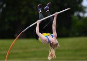 25 June 2021; Clodagh Walsh of Abbey Striders AC, Cork, on her way to winning the Women's Pole Vault  during day one of the Irish Life Health National Senior Championships at Morton Stadium in Santry, Dublin. Photo by Sam Barnes/Sportsfile