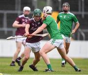 2 July 2021; Gavin Lee of Galway in action against Sean Whelan of Limerick during the 2020 Electric Ireland Leinster GAA Hurling Minor Championship Semi-Final match between Limerick and Galway at Cusack Park in Ennis, Clare. Photo by Matt Browne/Sportsfile