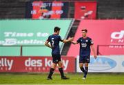 2 July 2021; Darragh Burns of St Patrick's Athletic, right, is congratulated by team-mate Lee Desmond after scoring their side's first goal during the SSE Airtricity League Premier Division match between Bohemians and St Patrick's Athletic at Dalymount Park in Dublin. Photo by Seb Daly/Sportsfile