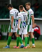 2 July 2021; Joe Doyle of Bray Wanderers, right, celebrates after scoring his side's second goal with team-mates including Brandon Kavanagh during the SSE Airtricity League First Division match between Bray Wanderers and Cobh Ramblers at Carlisle Grounds in Bray, Wicklow. Photo by Harry Murphy/Sportsfile
