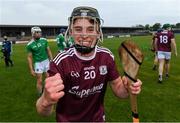 2 July 2021; Tiernan Leen of Galway celebrate after the 2020 Electric Ireland GAA All-Ireland Hurling Minor Championship Semi-Final match between Limerick and Galway at Cusack Park in Ennis, Clare. Photo by Matt Browne/Sportsfile