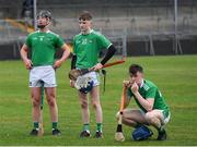 2 July 2021; Limerick players, from left, Cian Scully, Eoin Harmon and Dylan Lynch after the 2020 Electric Ireland GAA All-Ireland Hurling Minor Championship Semi-Final match between Limerick and Galway at Cusack Park in Ennis, Clare. Photo by Matt Browne/Sportsfile