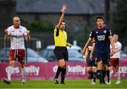 2 July 2021; Referee Robert Hennessy shows a red card to Lee Desmond of St Patrick's Athletic during the SSE Airtricity League Premier Division match between Bohemians and St Patrick's Athletic at Dalymount Park in Dublin. Photo by Seb Daly/Sportsfile