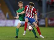 2 July 2021; Matt McKevitt of Treaty United in action against Alec Byrne of Cork City during the SSE Airtricity League First Division match between Cork City and Treaty United at Turners Cross in Cork. Photo by Michael P Ryan/Sportsfile