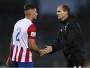 2 July 2021; Cork City manager Colin Healy with Charlie Fleming of Treaty United following the SSE Airtricity League First Division match between Cork City and Treaty United at Turners Cross in Cork. Photo by Michael P Ryan/Sportsfile